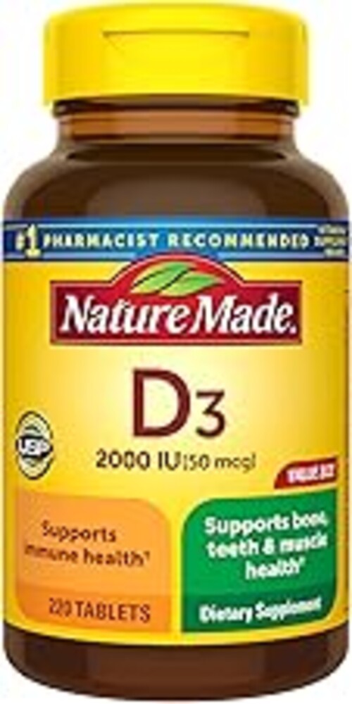 Nature Made Vitamin D3 2000 IU (50 mcg), Vitamin D Supplement for Bone, Teeth, Muscle and Immune Health Support, 220 Tablets, 220 Day Supply