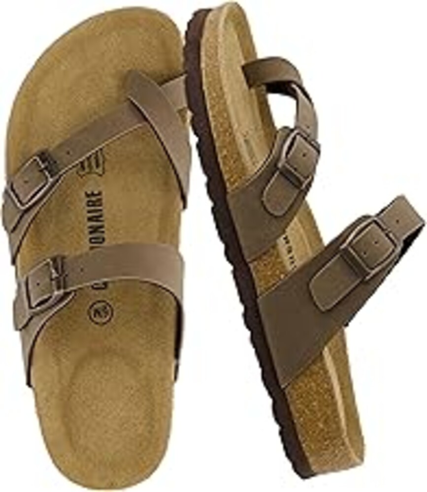 CUSHIONAIRE Luna Sandals for Women, Cork Footbed Womens Sandals for Summer Comfort with Adjustable Straps, Wide Width Available