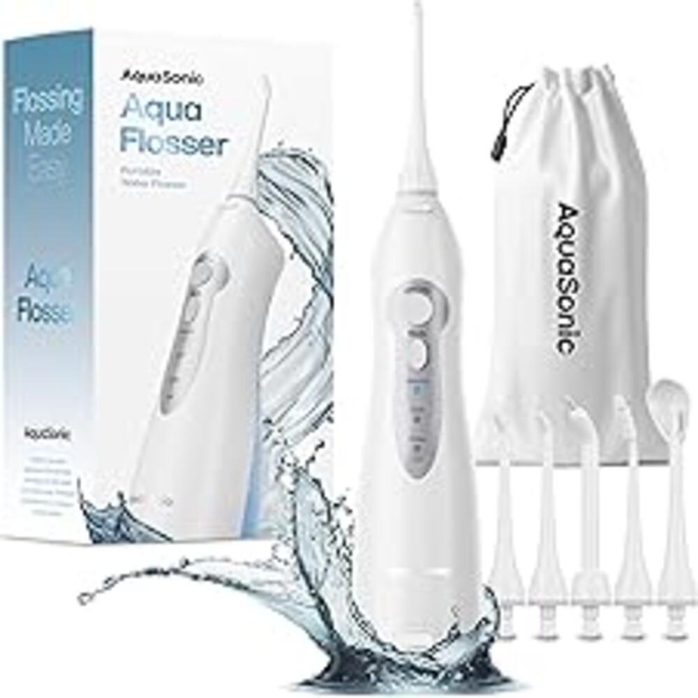 AquaSonic Water Flosser - Cordless Rechargeable Water Flossers for Teeth Cleaning - Waterproof Aqua Flosser, Portable Oral Irrigator for Dental Cleaning with 5 Jet Tips – Braces Home Travel.