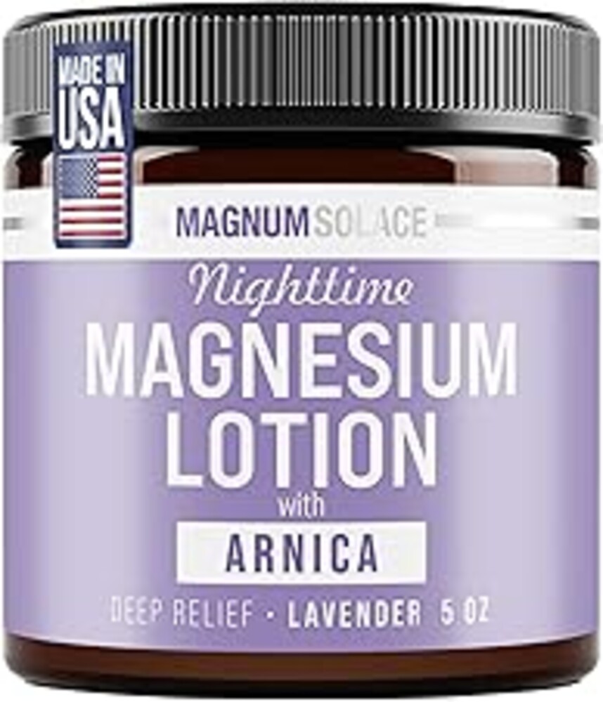 Magnum Solace Nighttime Magnesium Lotion with Arnica – Highly Concentrated Magnesium for Muscles & Joints – Apply to Legs or Feet Before Bed – Skin-Friendly