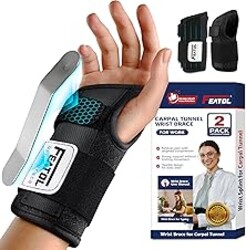 FEATOL 2 Pack Carpal Tunnel Wrist Brace For Work With Wrist Splint, 6.5'' Wrist Brace Night Support For Women Men, Pain Relief For Tendonitis, Arthritis, Pregnancy, Typing, Right and Left Hand, Medium