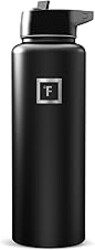 IRON °FLASK Camping & Hiking Hydration Flask with Straw, Wide Mouth Insulated Stainless Steel Sports Water Bottle - 40 oz Midnight Black