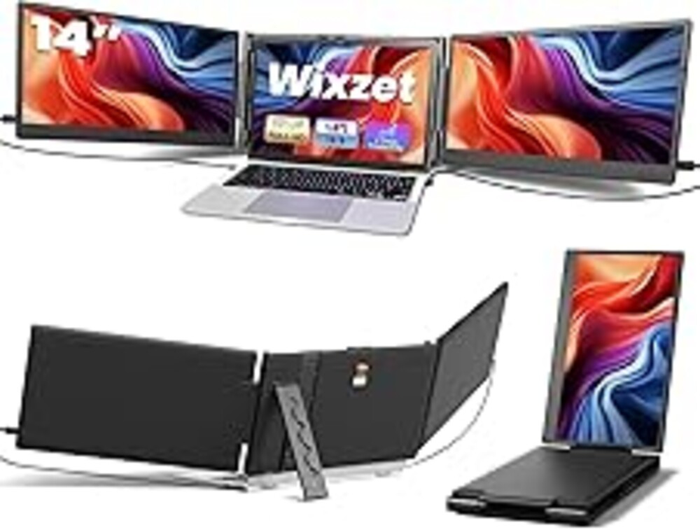 Wixzet Laptop Screen Extender, 14" FHD 1080P Portable Laptop Monitor, Plug and Play Triple Screen Extender, Auto-Adjust Width Dual Monitor for 13–17" Laptops, Compatible with macOS, Wins, Chrome, Dex