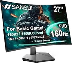SANSUI 27 Inch Curved 160Hz Gaming Monitor, 1500R Curved Computer Gaming Monitor FHD 1080P, 4000:1, 110% sRGB, FPS/RTS, 1Ms MPRT|FreeSync|HDR|Low Blue Light|HDMI DP| VESA Support, HDMI Cable Incl.