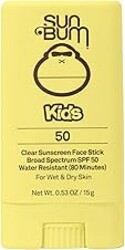 Sun Bum Kids SPF 50 Clear Face Stick Sunscreen - Wet or Dry Skin Application Broad Spectrum Sunscreen with Vitamin E - Hawaii Act 104 Compliant (Without Octinoxate & Oxybenzone) - Travel Size 0.53 oz