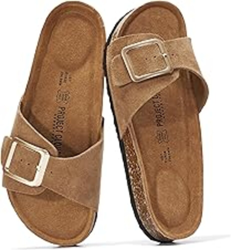 Project Cloud 100% Genuine Leather Sandals Women Dressy Beach Essentials Slides for Women Footwear - Lightweight with Memory Foam Insole Sandals for Women 2026 - Womens Slides