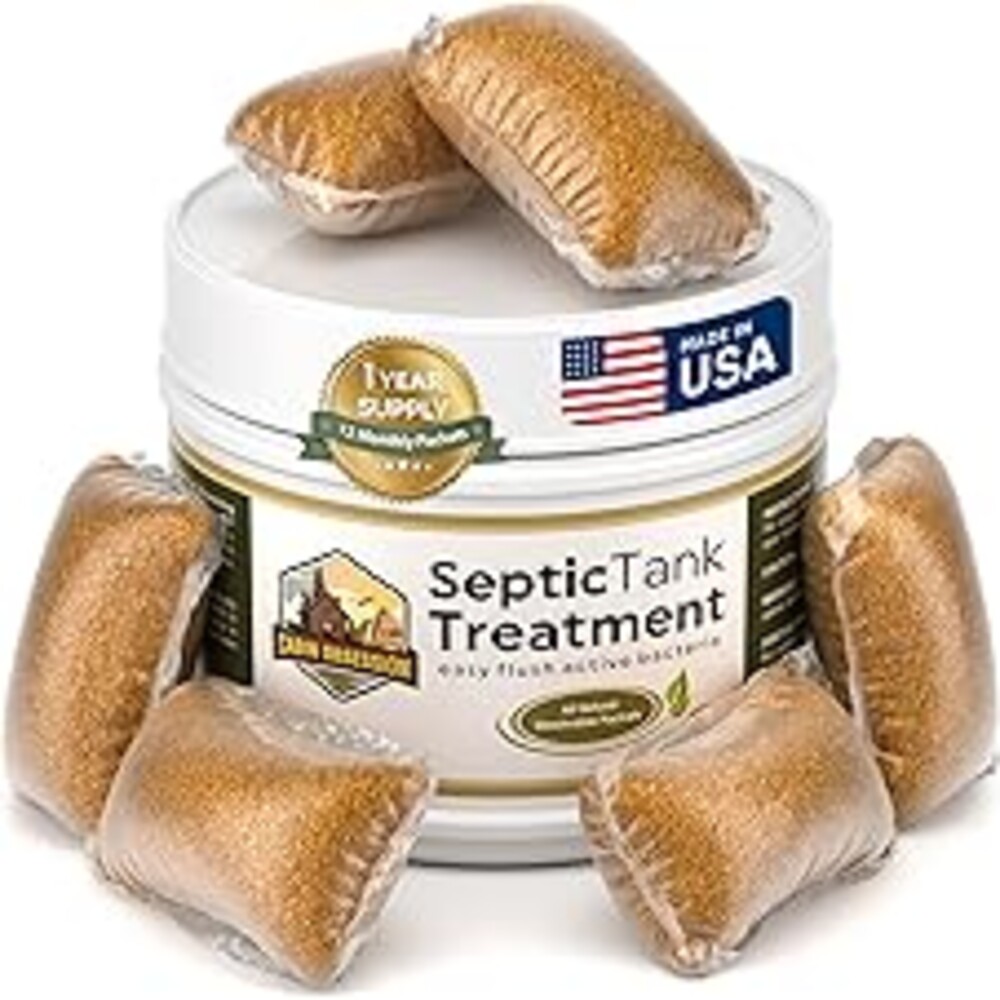 Septic Tank Treatment - 1 Year Supply of Septic Safe Dissolvable Easy Flush Live Bacteria Packets (12 Count) - Best Way to Prevent Expensive Sewage Backups - Made in USA