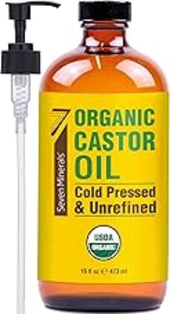Seven Minerals New 16 fl oz Glass Bottle Castor Oil Organic Cold Pressed Unrefined Glass Bottle Pack - 100% Pure USDA Certified Organic Hexane Free