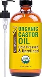 Seven Minerals New 16 fl oz Glass Bottle Castor Oil Organic Cold Pressed Unrefined Glass Bottle Pack - 100% Pure USDA Certified Organic Hexane Free