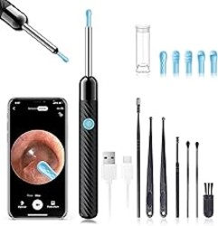 LEIPUT Ear Wax Removal - Earwax Remover Tool with 8 Pcs Ear Set - Ear Canal Cleaner with 1080P Camera - FSA HSA Eligible - Ear Cleaning Kit with 6 Ear Spoon - Ear Camera for iOS & Android (Black)