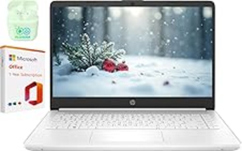 HP 14" Business Laptop with Microsoft Office 365 & 1TB OneDrive, 2026 Edition, Quad-Core Intel Processor, 64GB SSD, Windows 11, PLUSERA Earphones, Snowflake White