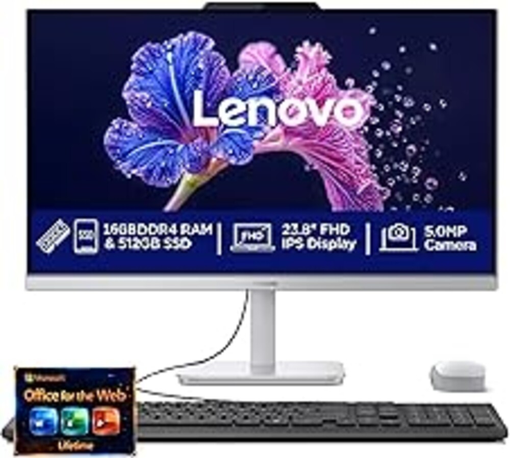 Lenovo 24" FHD All-in-One Desktop Computer - 16GB RAM - 512GB SSD - Intel 13th 8 Cores i3 CPU (Beat 11th i5) - Keyboard and Mouse - Windows 11 - Office 365 for The Web