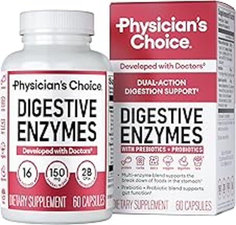 Physician's CHOICE Digestive Enzymes for Bloating & Digestion - Fast-Acting 16 Enzyme Formula with Organic Prebiotics & Probiotics for Gut & Digestive Health - Meal Time Discomfort Relief - 60 CT
