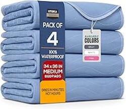 Utopia Bedding Washable Underpads 34" x 36" (Pack of 4), Waterproof Reusable Heavy Absorbency Incontinence Bed Pads for Adults, Kids, Elderly and Pets, Bedwetting Pads for Sofa and Couch (Blue)