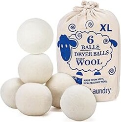 Handy Laundry Wool Dryer Balls - Natural Fabric Softener, Reusable, Reduces Clothing Wrinkles and Saves Drying Time, Better Alternative to Plastic Balls and Liquid Softener (Pack of 6)