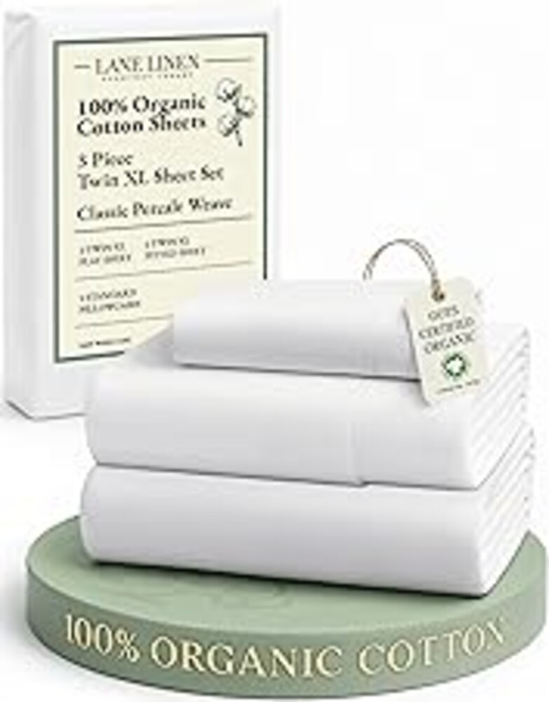 LANE LINEN 100% Organic Cotton White Twin XL Sheets Set 3-Piece Pure Percale Soft Bedding Breathable Fits Mattress Upto 15" Deep
