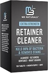 Retainer Cleanser Tablets Invisalign Cleaner, Removes Odors Discoloration Stains and Plaque 4 Month Supply Denture Cleansers Retainers Mouth Guards Denture Bath Mint by M3