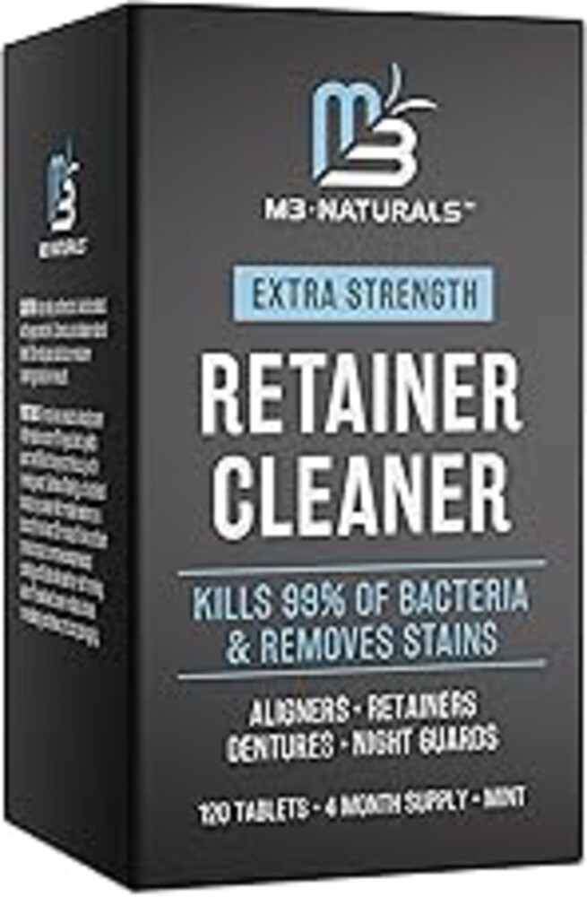 Retainer Cleanser Tablets Invisalign Cleaner, Removes Odors Discoloration Stains and Plaque 4 Month Supply Denture Cleansers Retainers Mouth Guards Denture Bath Mint by M3