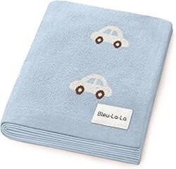 Bleu La La Baby Blanket for Boys 100% Cotton Buttery Soft Cozy Receiving Swaddle Stroller Blanket for Shower Gift Registry for Newborns, Infants, Toddlers (Cars - Baby Blue)
