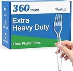 Dealusy 360 Count Extra Heavy Duty Clear Plastic Forks Disposable, BPA-Free, Heat Resistant, Solid and Durable Disposable Forks Bulk, Premium Plastic Forks heavy duty for Party Supply