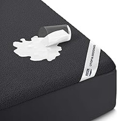 Full Size Mattress Protector Waterproof, Premium 200 GSM Terry Mattress Cover, Soft & Breathable Bed Cover, Fitted Sheet Style Stretchable Deep Pockets 15" by Utopia Bedding (Black)