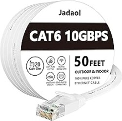 Jadaol Cat 6 Ethernet Cable 50 ft, 10Gbps Support Cat8 Cat7 Network, Flat RJ45 LAN Patch Cable, High-Speed Wired Internet Cable for Router, Modem, Switch, Gaming Consoles, PC, Streaming Devices, White