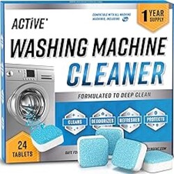 Washing Machine Cleaner Descaler 24 Pack - Deep Cleaning Tablets For HE Front Loader & Top Load Washer, Septic Safe Eco-Friendly Deodorizer, Clean Inside Drum and Laundry Tub Seal - 12 Month Supply