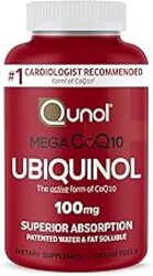 Qunol Mega Ubiquinol 100mg CoQ10, Superior Absorption, Patented Water and Fat Soluble Natural Supplement Form of Coenzyme Q10, Antioxidant for Heart Health, 100 Count Softgels