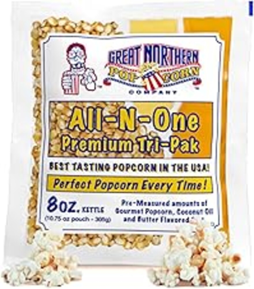 8oz Popcorn Machine Popcorn Packets - All-in-One Movie Theater Style Popcorn Kernels, Salt, and Oil Packs by Great Northern Popcorn (24 Case)