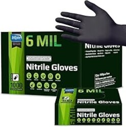 Inspire Black Nitrile Gloves HEAVY DUTY 6 Mil Nitrile Chemical Resistant Medical Cooking Cleaning Disposable Black Gloves