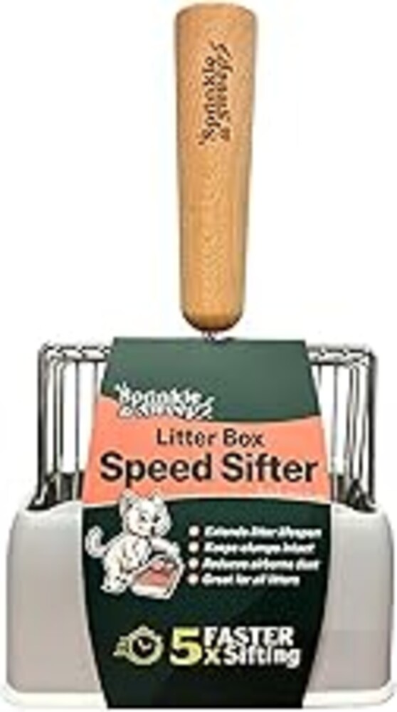 Cat Litter Scoop, Metal Litter Scooper – 5X Faster No-Shake Sifting Design, Stainless Steel Litter Scoop with Holder, Reduces Dust & Waste – Sprinkle & Sweep
