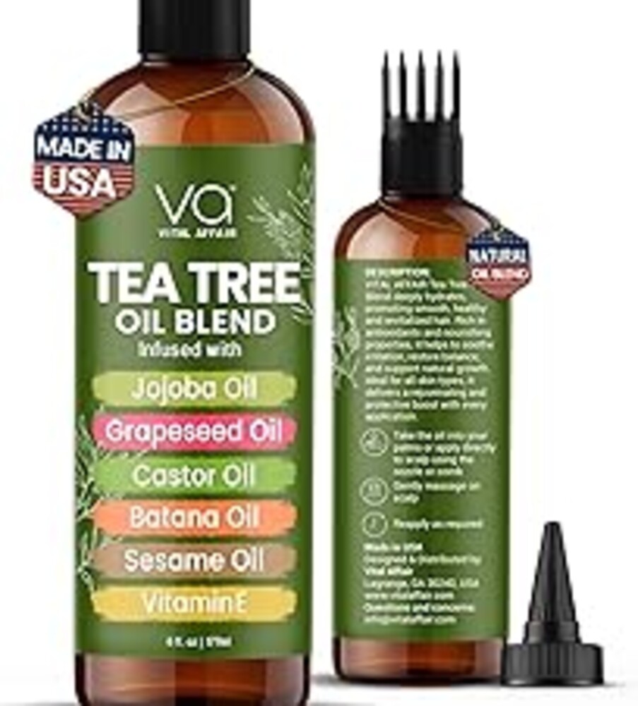 VITAL AFFAIR Tea Tree Oil For Hair With Jojoba, Castor, Batana Oil - Tea Tree Hair And Scalp Treatment - Hair Oil For Dandruff - Helps Strengthen, Volumize & Promotes Hair Growth - 6 Fl Oz
