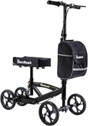 BlessReach Steerable Knee Walker Deluxe Medical Scooter for Foot Injuries Compact Crutches, with Dual Rear on-Wheel Brake and Shock Absorption Under The Knee pad, Black