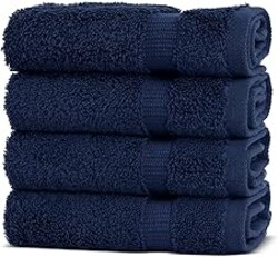 Chakir Turkish Linens | Hotel & Spa Quality 100% Cotton Premium Turkish Towels | Soft & Absorbent (4-Piece Washcloths, Navy)