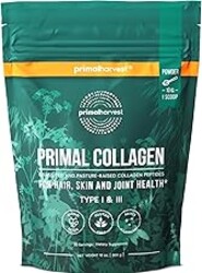 Primal Harvest Collagen Powder for Women or Men Primal Collagen Peptides Powder Type I & III, 10 Oz Collagen Protein Powder for Hair, Skin, Nails (Single, Original)