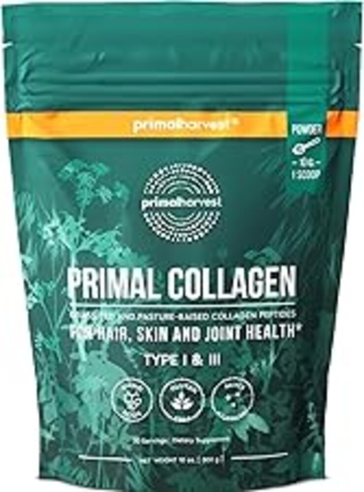 Primal Harvest Collagen Powder for Women or Men Primal Collagen Peptides Powder Type I & III, 10 Oz Collagen Protein Powder for Hair, Skin, Nails (Single, Original)