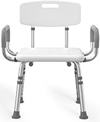 HOMLAND Shower Chair for Inside Shower with Arms and Back, 500 lbs Heavy Duty Shower Seat for Bathtub, Height Adjustable Safety Bath Seat for Elderly, Adults, Handicap and Disabled, White