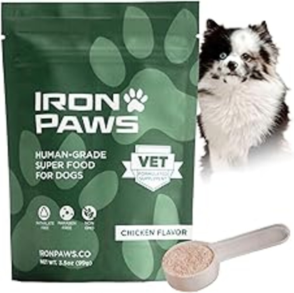 Iron Paws Human-Grade Superfood For Dogs, Premium Greens Powder Supplement For Dental Health, Longevity, Hip & Joint, Gut Health, Allergies, Immune Support, Skin & Coat - 3.5 oz Nutrient Dense Formula