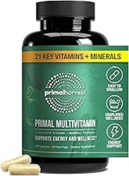 Primal Harvest Primal Multivitamin - Daily Multi-Vitamin Supplement with 21 Essential Vitamins & Minerals for Women & Men - Vitamin A, C, D, E, B12, B6, Biotin, Folic Acid, Zinc, Copper & Selenium