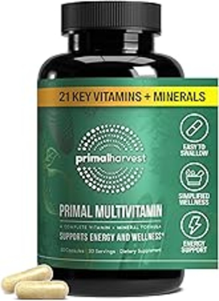 Primal Harvest Primal Multivitamin - Daily Multi-Vitamin Supplement with 21 Essential Vitamins & Minerals for Women & Men - Vitamin A, C, D, E, B12, B6, Biotin, Folic Acid, Zinc, Copper & Selenium