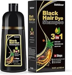 Bablabear Black Hair Dye Shampoo for Gray Hair, Semi-Permanent Hair Color Shampoo for Women and Men, Herbal Ingredients, 3 in 1 100% Grey Coverage.Lasts 30 Days/500ml/Natural herbal Ingredients