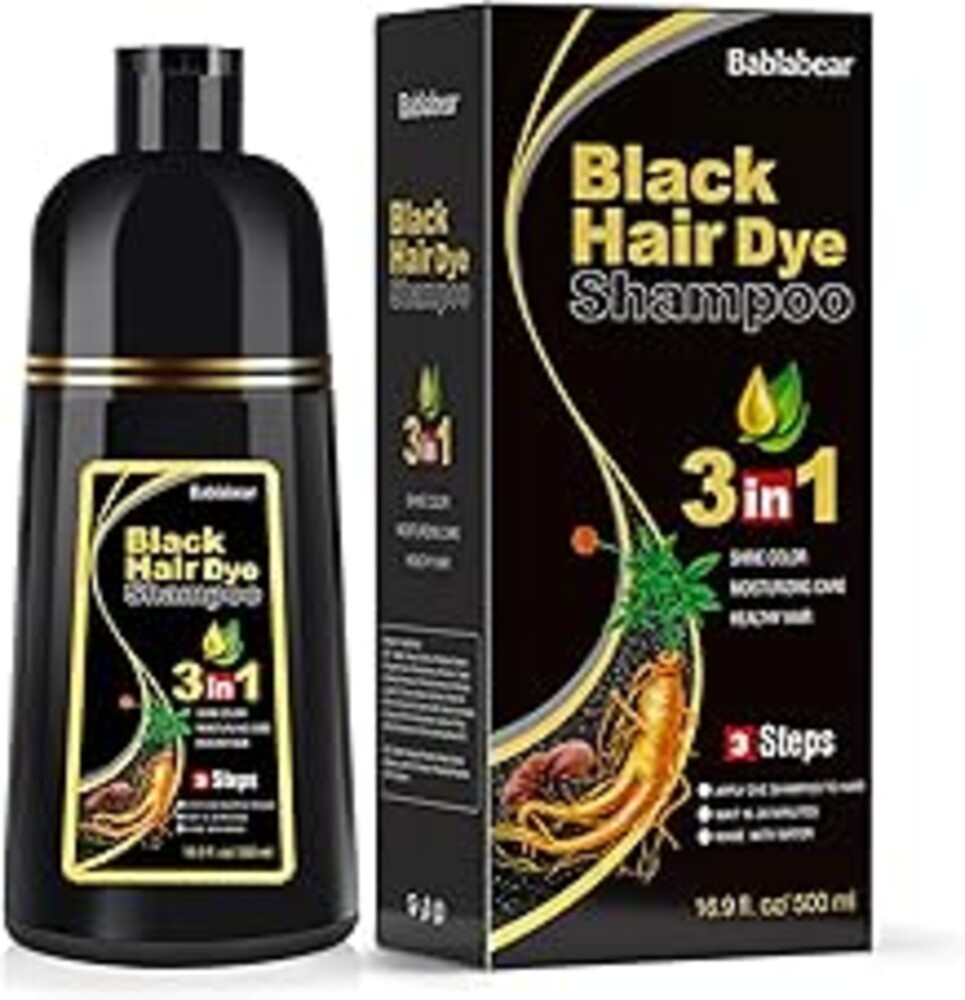 Bablabear Black Hair Dye Shampoo for Gray Hair, Semi-Permanent Hair Color Shampoo for Women and Men, Herbal Ingredients, 3 in 1 100% Grey Coverage.Lasts 30 Days/500ml/Natural herbal Ingredients