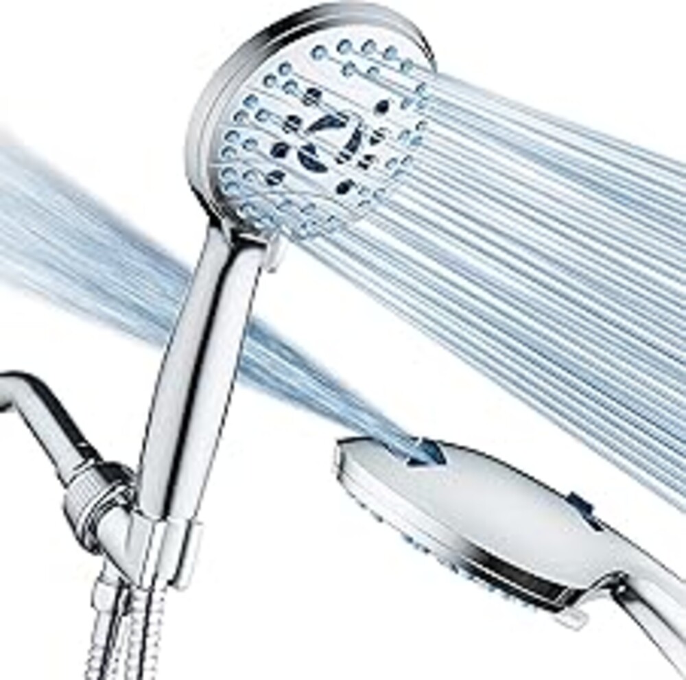 AquaCare High Pressure 8-mode Handheld Shower Head - Anti-clog Nozzles, Built-in Power Wash to Clean Tub, Tile & Pets, Extra Long 6 ft. Stainless Steel Hose, Wall & Overhead Brackets