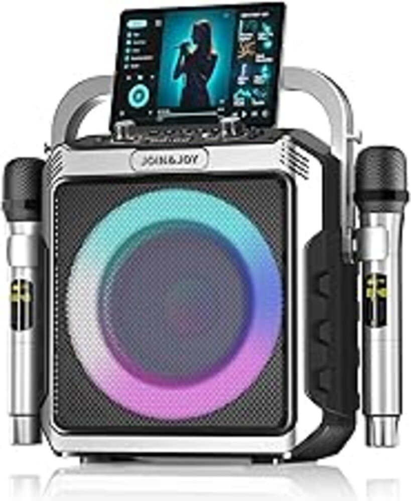 Portable Karaoke Machine, with Wireless Microphones, Bluetooth Party Speaker with LED Lights, Loud Subwoofer, USB/AUX, Outdoor Karaoke Speaker for Adults & Kids, Home & Party