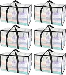BALEINE 6-Pack Oversized Moving Bags with Reinforced Handles, Heavy-Duty Storage Tote for Clothes, Moving Supplies (Clear, 6-Pack)