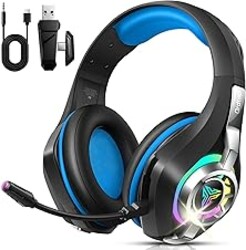 2.4GHz Wireless Gaming Headsets for PS5/PS4/PC/Switch/Xbox, RGB Noise Cancelling Over-Ear Headphones with 7.1 Surround Sound, 40mm Drivers, 276g Ultraligero, Memory Foam, 45H Gaming Headphones Black