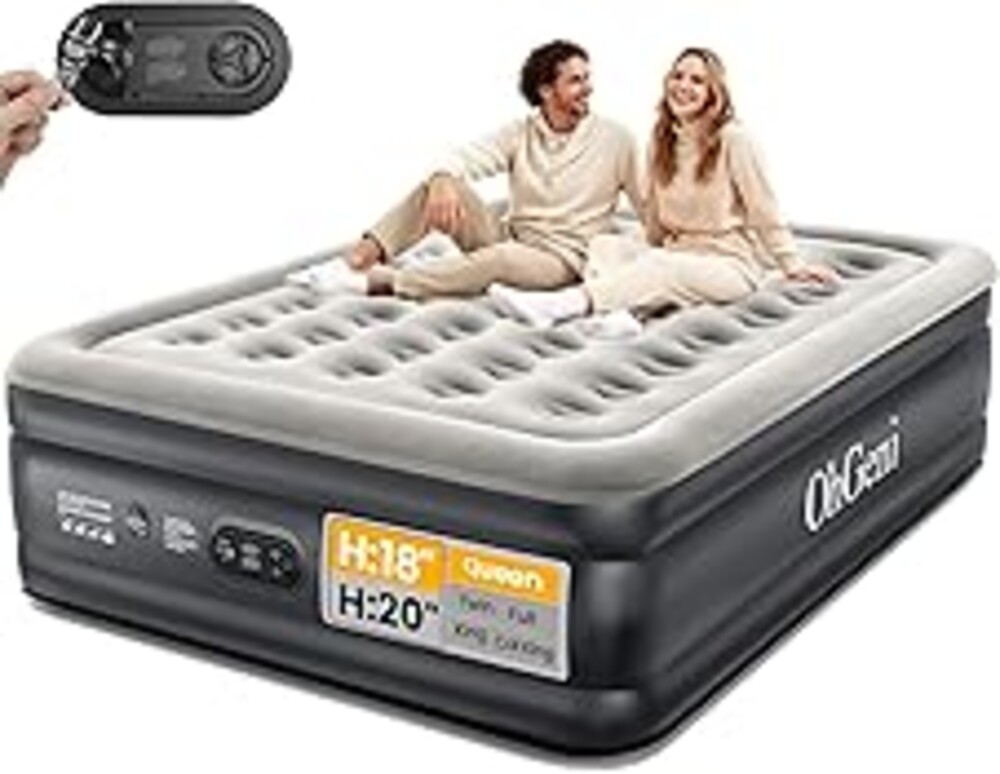 OhGeni Queen Air Mattress with Built in Pump, Ideal Alternative to a Bed, Inflatable Blow Up Mattress 18 Raised Comfort, Upgraded Surface Portable Bed for Home, Camping, Colchone Inflable, 650 lbs