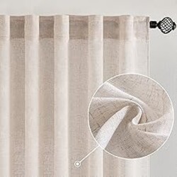 MIULEE Natural White Linen Curtains 84 Inch Long for Bedroom Living Room, Soft Thick Linen Textured Window Drapes Semi Sheer Light Filtering Rod Pocket Back Tab Neutral Farmhouse Cream Ivory 2 Panels