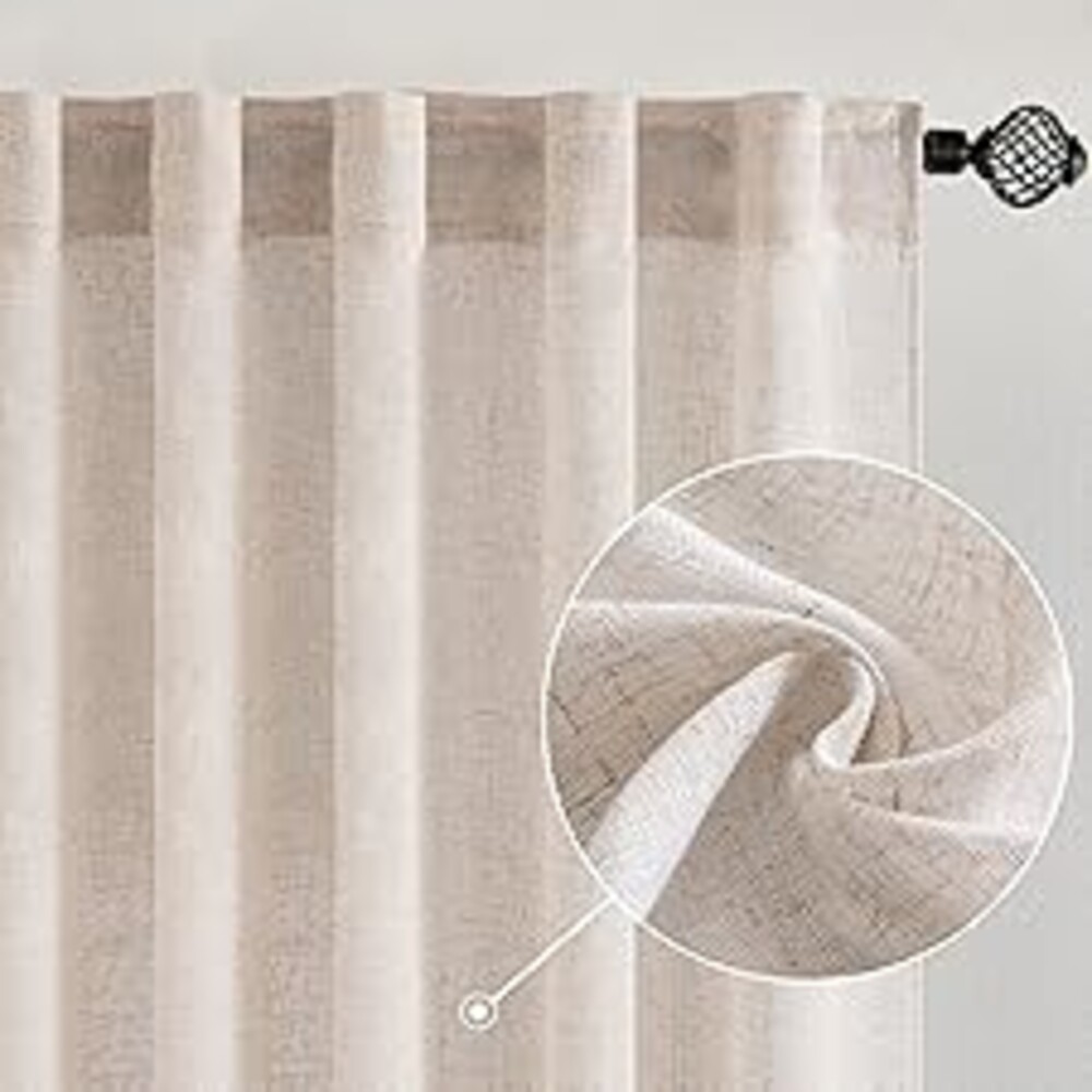 MIULEE Natural White Linen Curtains 84 Inch Long for Bedroom Living Room, Soft Thick Linen Textured Window Drapes Semi Sheer Light Filtering Rod Pocket Back Tab Neutral Farmhouse Cream Ivory 2 Panels