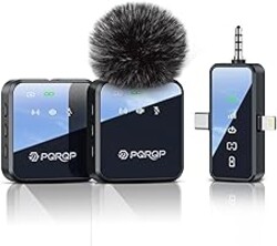 PQRQP 3 in 1 Microphone for iPhone/Android/Camera, Wireless Microphones, 328ft Transmission, 18H Battery Life, Mini Microphone for Record Interview, Vlogs, YouTube, Tiktok